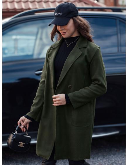 Dámský oversize kabát LINNORE dlouhý olivově zelený