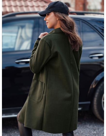 Dámský oversize kabát LINNORE dlouhý olivově zelený