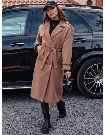 Dámsky oversize kabát GALLERY long s viazaním v páse camellia