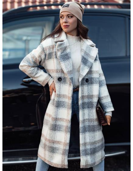 Női oversize kabát MARIZZI hosszú kockás szürke bézs