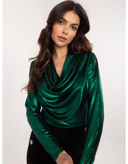 Sötétzöld formális blúz omlós nyakkivágással