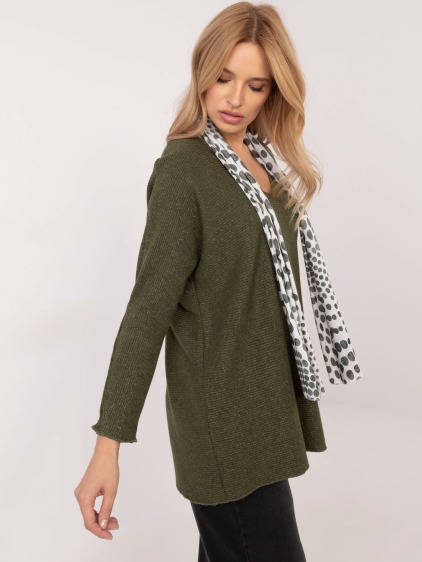 Khaki dámský oversize svetr s třpytivými nitkami