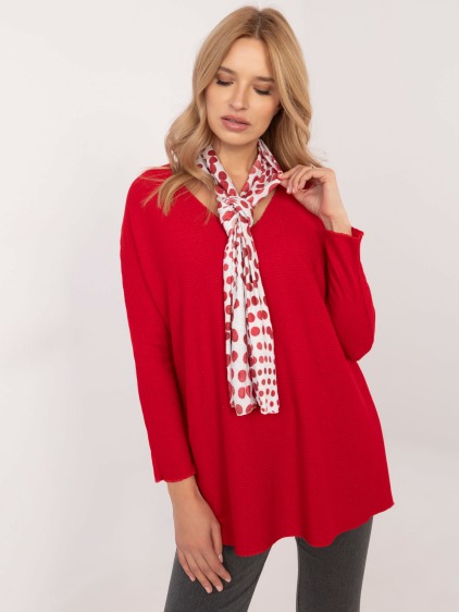 Červený elegantní žebrovaný svetr oversize