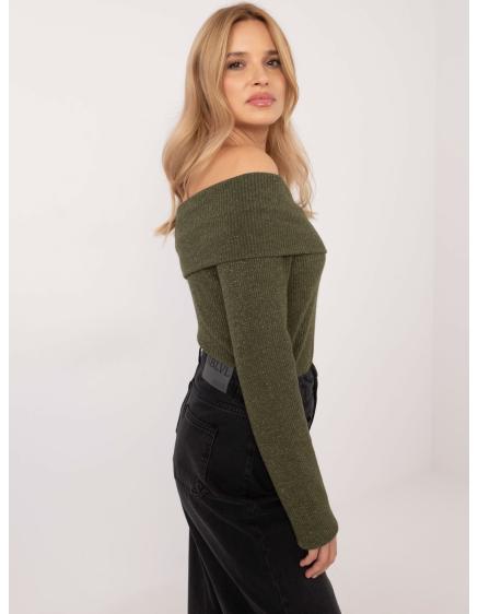 Khaki svetr na ramínka z viskózy bez kapuce