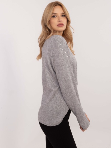 Šedý dámský oversize svetr s výstřihem do V – fotografie produktu 4