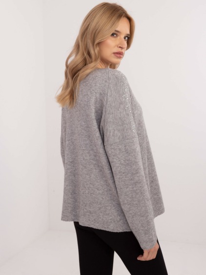 Šedý dámský oversize svetr s výstřihem do V – fotografie produktu 7