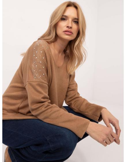 Velbloudí dámský oversize svetr s výstřihem do V