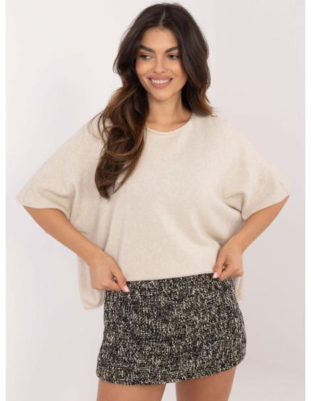 Béžový dámsky základný sveter s 3/4 rukávmi