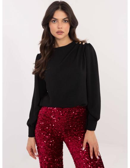 Fekete estélyi blúz drapériával