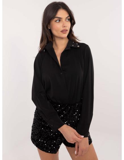 Černá elegantní košile s ozdobným límečkem