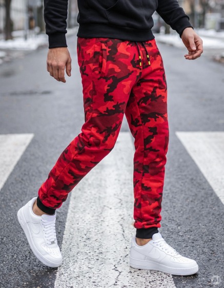 Pánske STYLE tepláky camo maskáčové červená