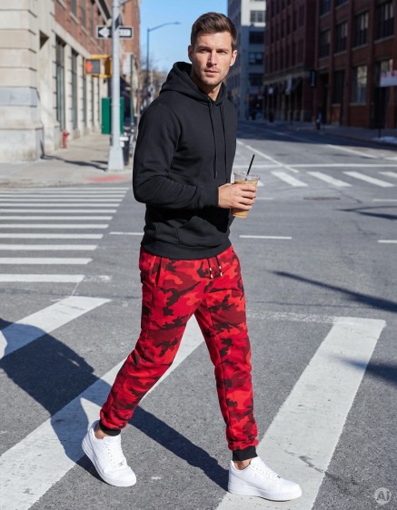 Pánske STYLE tepláky camo maskáčové červená – fotografie produktu 2