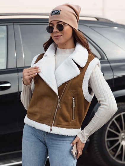 Dámská semišová vesta s ovčí kůží WOOLZIP camellia