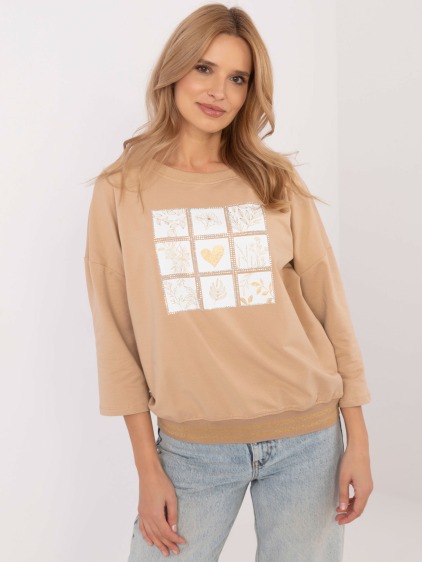 Velbloudí halenka s potiskem a 3/4 rukávy