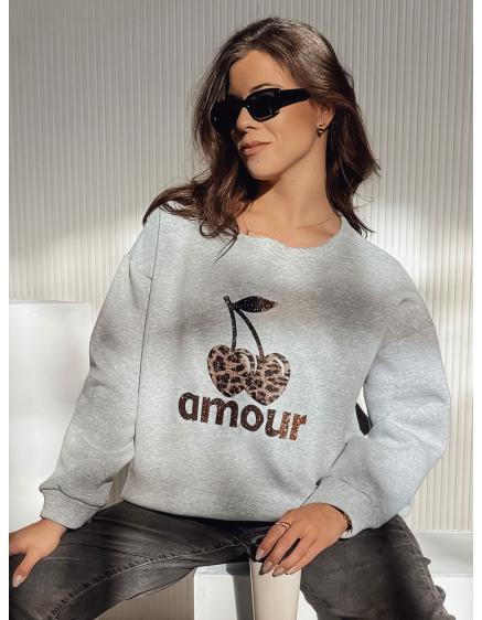 Női túlméretezett blúz CHERRILUXE cseresznyével szürke