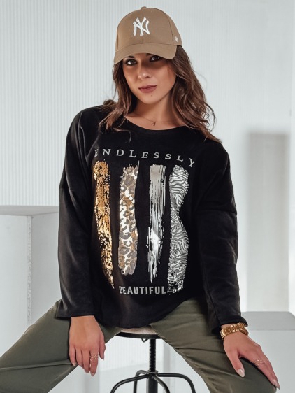 Dámská oversized halenka s dlouhým rukávem a nápisem, černá