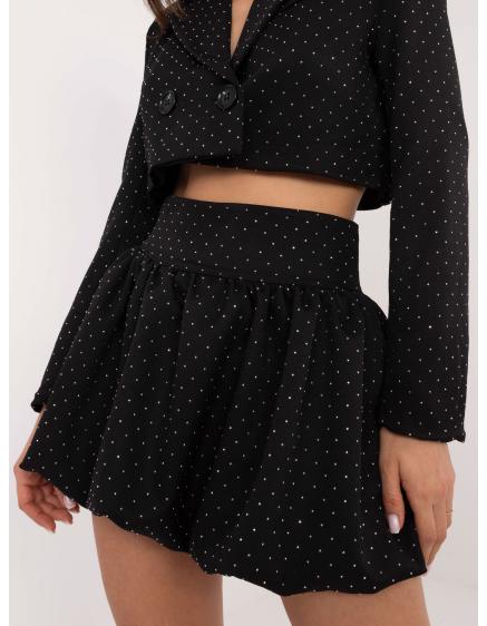 Čierna minisukňa bomber s kamienkami