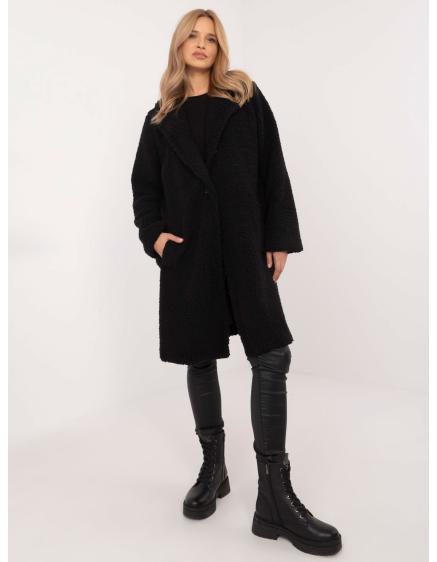 Fekete plüss kabát gombos záródással