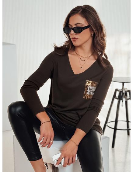 Női plusz méretű pulóver GLAMFOLD nyomtatott sötétbarna