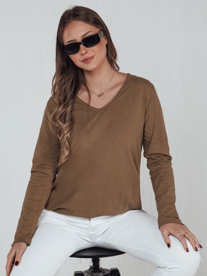 Dámská oversized halenka s dlouhým rukávem a výstřihem do V, karamelová