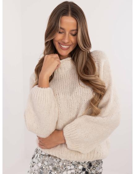 Svetlý béžový sveter nadrozmernej veľkosti zo zmesi vlny