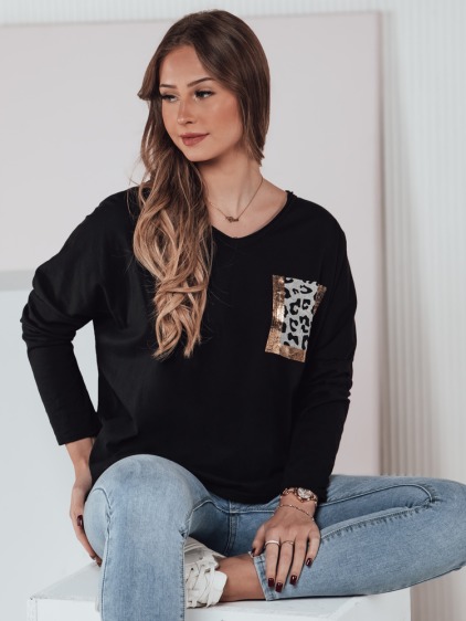 Dámská oversized halenka s véčkovým výstřihem a potiskem, černá