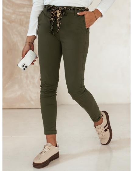 Dámske džínsové nohavice CHARMYOU s opaskom olivovo zelené