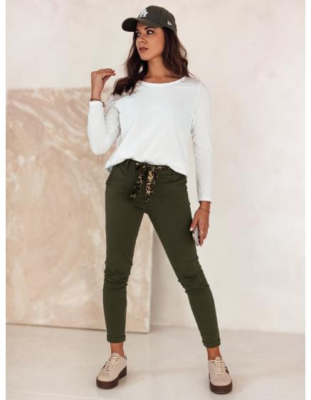 Dámske džínsové nohavice CHARMYOU s opaskom olivovo zelené