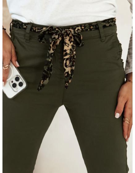 Dámske džínsové nohavice CHARMYOU s opaskom olivovo zelené