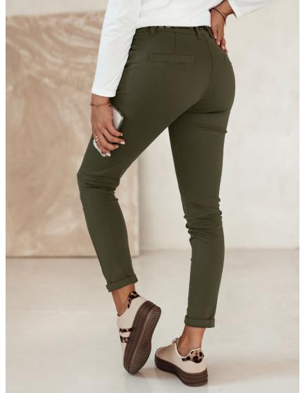 Dámske džínsové nohavice CHARMYOU s opaskom olivovo zelené