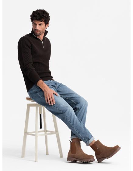 Férfi szarvasbőr slip-on cipő magas felsőrésszel – világosbarna V4 OM-FOBO-0173