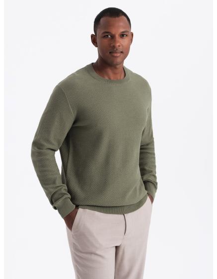 Pánský svetr RELAXED FIT z úpletu s kosočtvercovým vzorem – olivový V4 OM-SWSW-0110