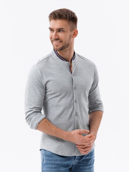 Pánska košeľa SLIM FIT z ozdobnej tkaniny - modrá V1