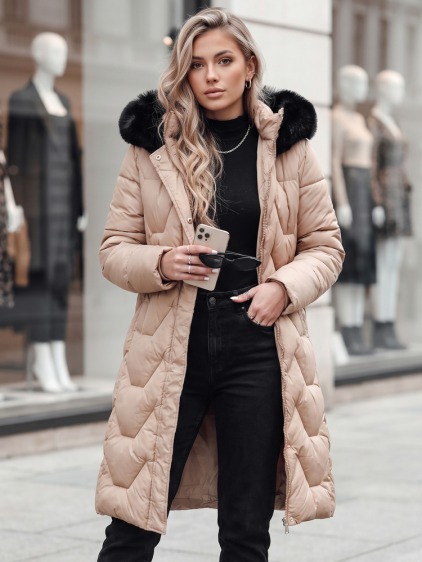 Dámska prešívaná dlhá zimná bunda WINTERACT béžová