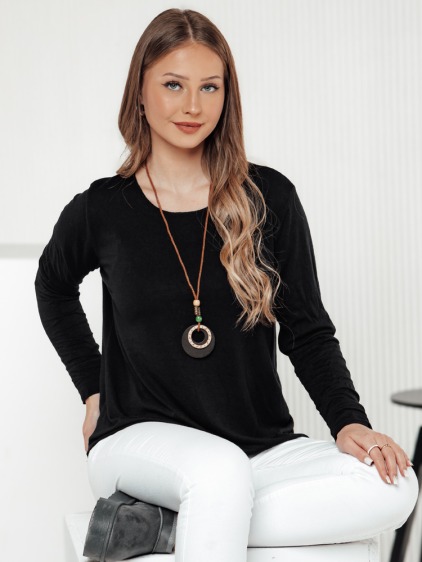 Dámská volná halenka s dlouhým rukávem a přívěskem, černá