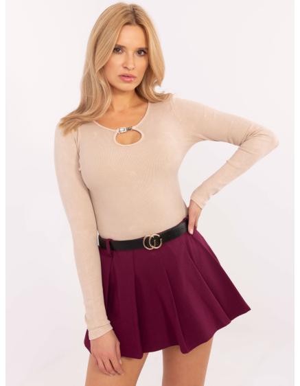 Béžová rebrovaná bavlnená blúzka s dlhým rukávom