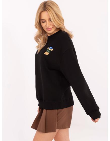 Fekete túlméretezett, szigetelt kapucnis pulóver kapucni nélkül