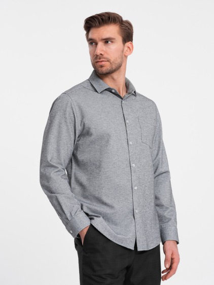 Pánské tričko s kapsou REGULAR FIT - šedý melír V3