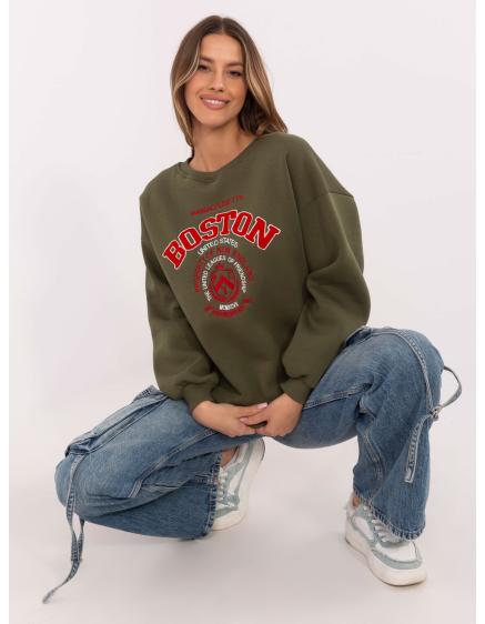 Khaki dámská mikina s kapucí a nápisem