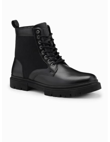 Férfi magas túracipő kombinált anyagokból – fekete V1 OM-FOBO-0174