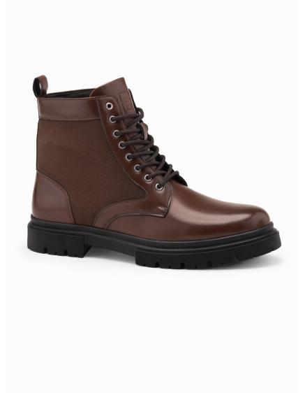 Férfi túracipő magas felsőrésszel kombinált anyagokból – sötétbarna V2 OM-FOBO-0174