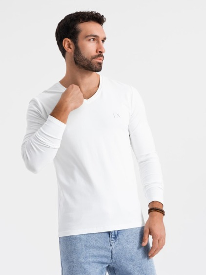 Pánska košeľa s dlhým rukávom Raglan Contrast Sleeve - biela a sivá V5 OM-LSCL-0105