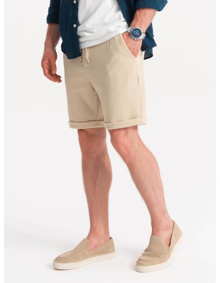 Pánske pletené šortky s elastickým pásom - pieskové V3 OM-SRCS-0107