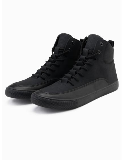 Pánské kotníkové tenisky s ozdobnými pásky – černé V4 OM-FOSH-0176