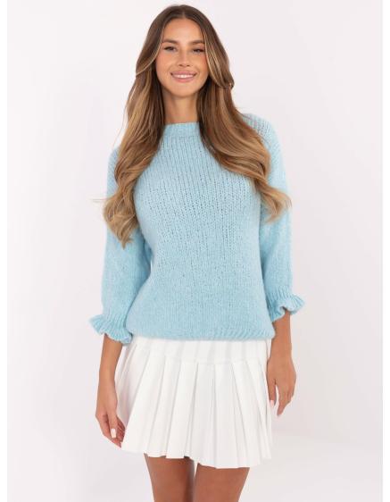 Világoskék női túlméretezett gyapjúpulóver
