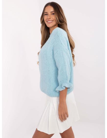 Világoskék női túlméretezett gyapjúpulóver