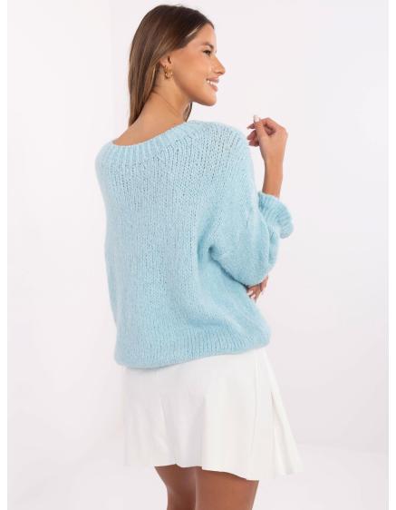 Világoskék női túlméretezett gyapjúpulóver