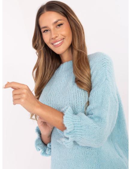 Világoskék női túlméretezett gyapjúpulóver