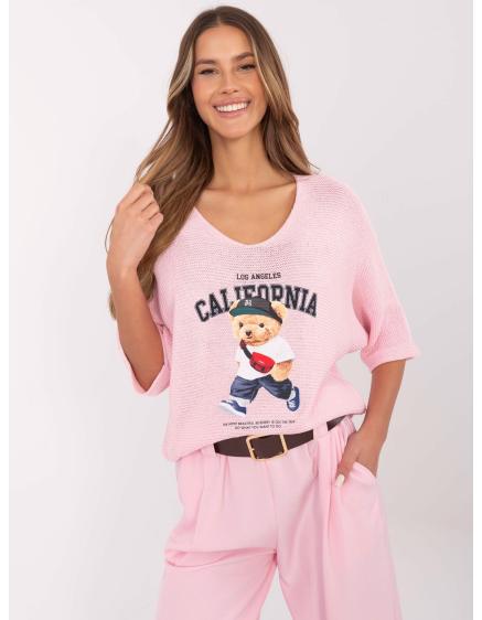 Světle růžový svetr oversize s 3/4 rukávy