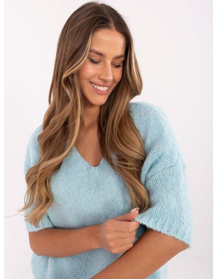 Světle modrý oversize svetr s krátkými rukávy